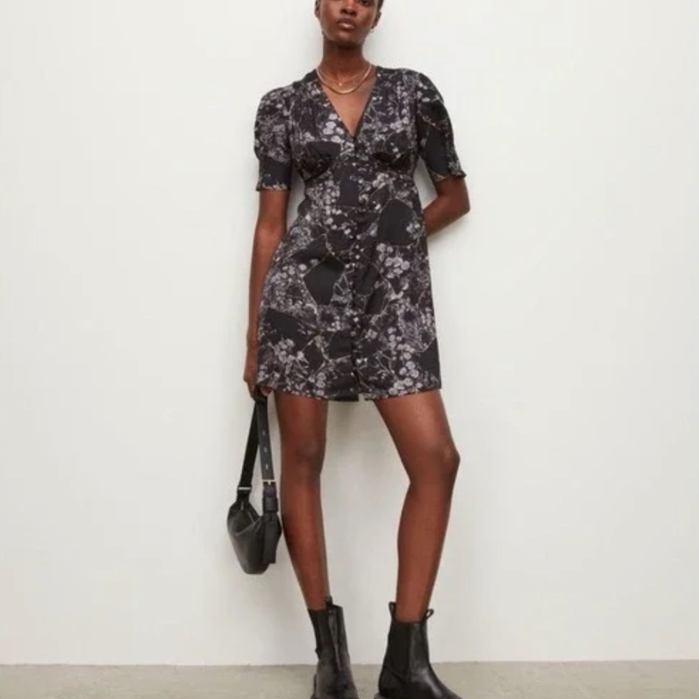 ALLSAINTS Demi Buruberu Dress Black Button Up Skeleton 6 Gothic Whimsigoth Skull